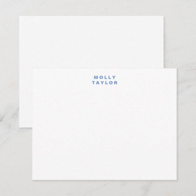 Trendy Cornflower Blue Bold Two Line Name Chic Note Card (Front/Back)