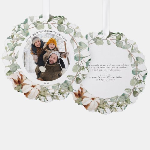 Trendy Cotton Winter Merry Christmas Photo Wreath Ornament Card