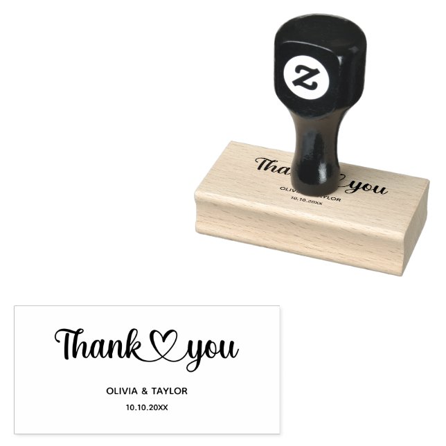 Trendy Couple Name Typography Text Thank You Heart Rubber Stamp (Stamped)