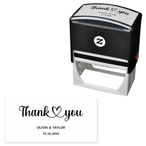 Trendy Couple Name Typography Text Thank You Heart Self_inking Stamp