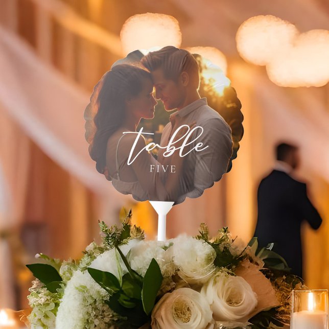 Trendy Couple Photo Wedding Table Number Balloon (Creator Uploaded)
