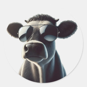 Trendy Cow in Sunglasses Classic Round Sticker