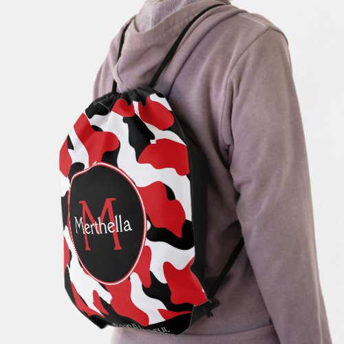 Trendy Cow Print Monogram Drawstring Bag