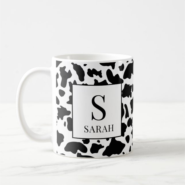 Trendy Cow Print Monogram Initial Name Mug (Left)