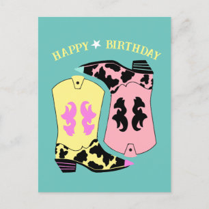Trendy Cowgirl Western Boots Ranch Cowboy Birthday Postcard