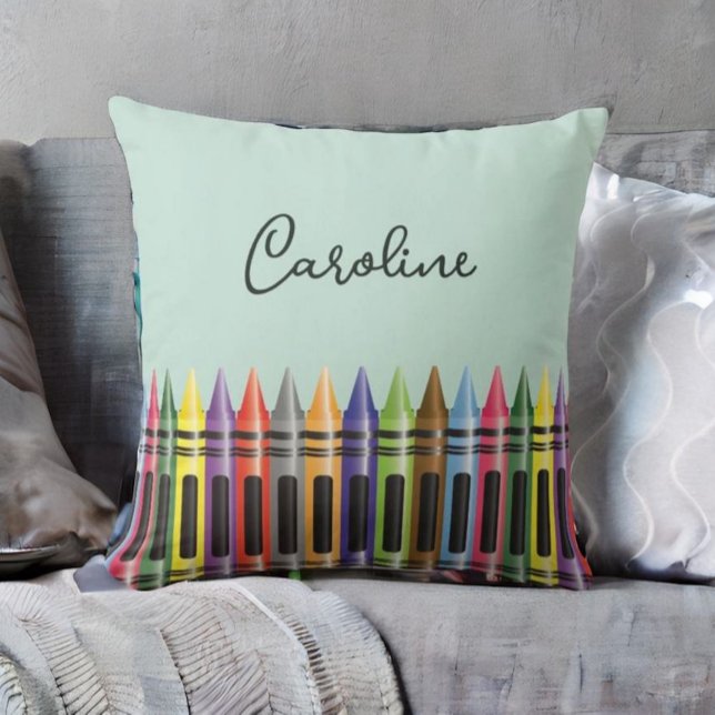 Trendy Crayon Kids Bedroom Green Black Script Throw Pillow (Creator Uploaded)