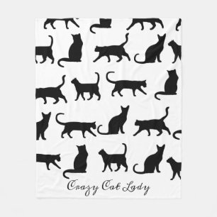 Trendy Crazy Cat Lady Black Cat Silhouettes Fleece Blanket