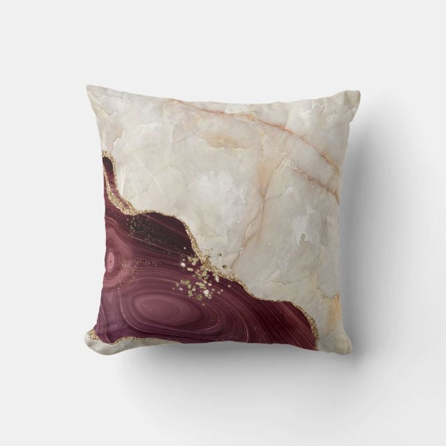 Trendy Cream Burgundy Marble Stone Texture   Throw Pillow (Front)