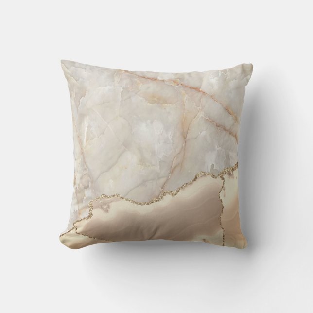 Trendy Cream Marble Stone Texture Gold Touch Throw Pillow (Front)