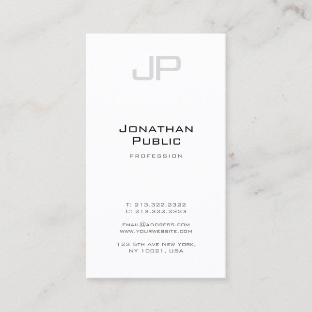 Trendy Creative Monogram Professional Clean Plain Business Card (Front)