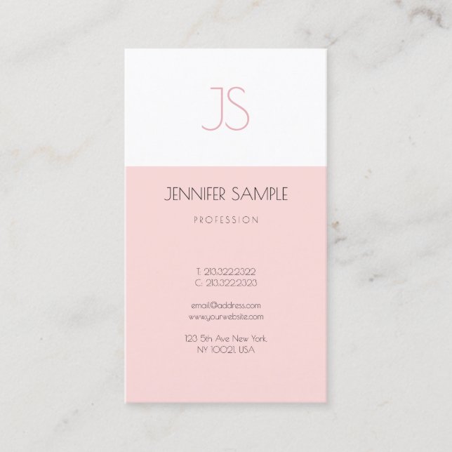Trendy Creative Monogram Sleek Graphic Design Pink Business Card (Front)