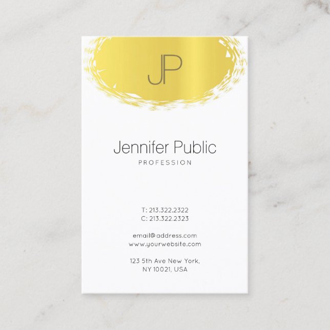 Trendy Creative Monogrammed Sleek Plain Gold Look Business Card (Front)