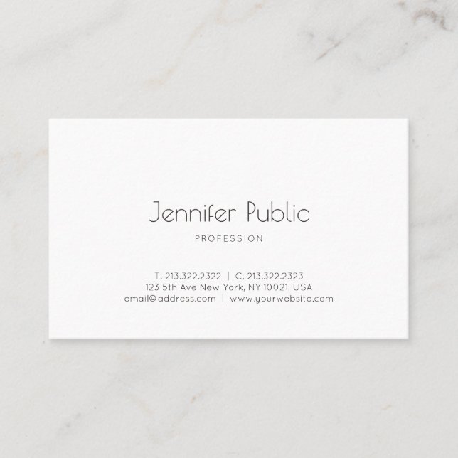 Trendy Creative Simple Design Modern Plain White Business Card (Front)