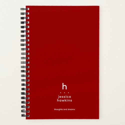 Trendy Crimson Red Modern Monogram Notebook