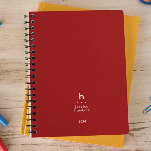 Trendy Crimson Red Modern Monogram Weekly Planner