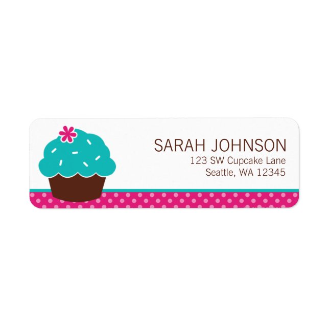 Trendy Cupcake Pink Polka Dot Label (Front)