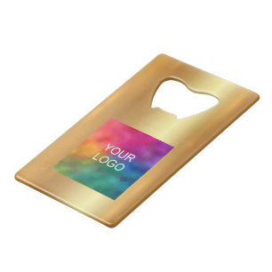 Trendy Custom Business Logo QR Code Url Faux Gold Credit Card Bottle Opener