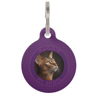 Trendy Custom Cat Lover Present Chevron Motif Pet ID Tag