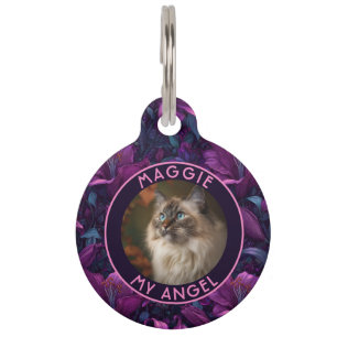 Trendy Custom Cat Mom Gift Lilies Motif Pet ID Tag