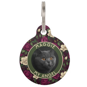 Trendy Custom Cat Owner Gift Gardenias Print Pet ID Tag
