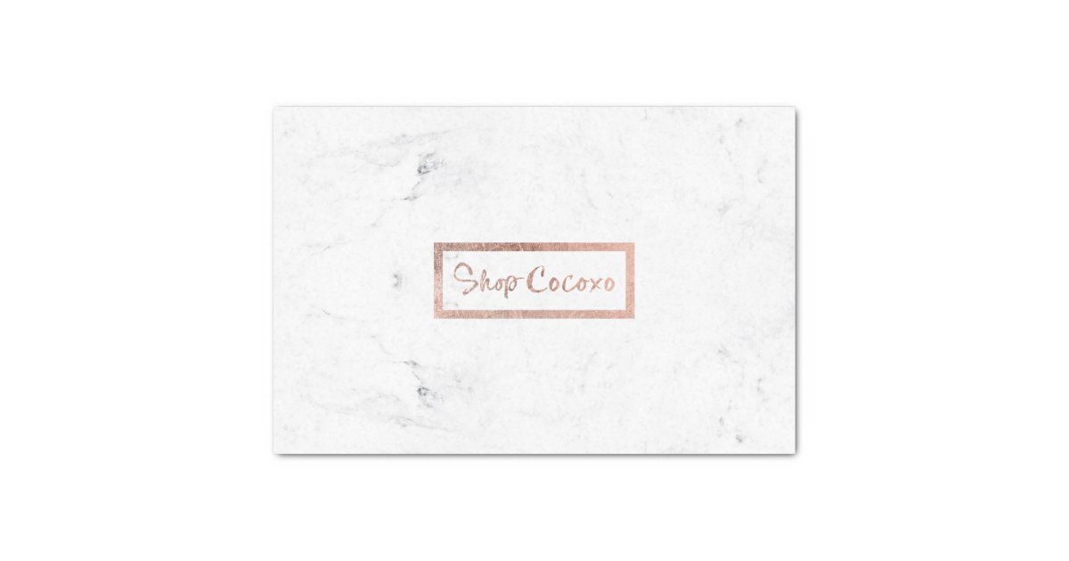 Trendy custom logo script rose gold white marble tissue paper | Zazzle