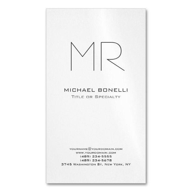 Trendy custom made initials monogrammed business card magnet (Front Vertical)