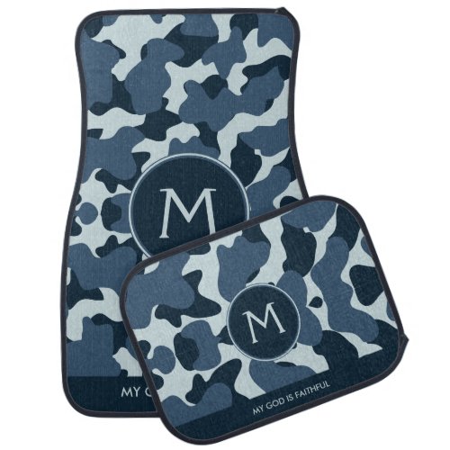 Trendy Custom Monogram Blue Camo Cow Spots Car Floor Mat