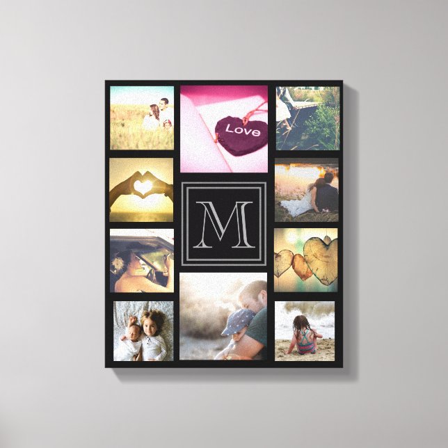 Trendy custom monogramed photo collage canvas print (Front)