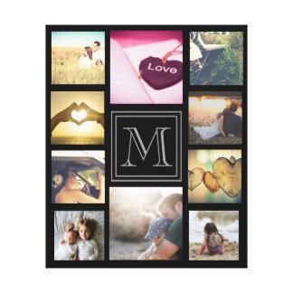 Trendy custom monogramed photo collage canvas print