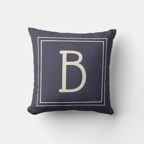 Trendy Custom Monogrammed Initial Chic Blue Tan  Throw Pillow