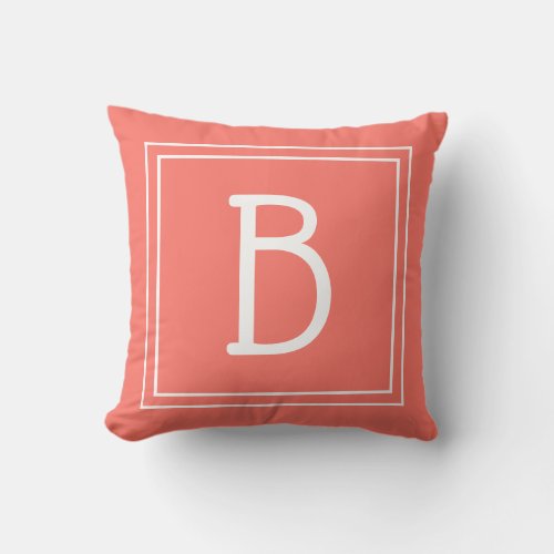 Trendy Custom Monogrammed Letter Initial Coral Throw Pillow