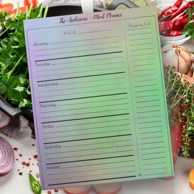 Trendy Custom Name Meal Planner on Rainbow Color Notepad (Creator Uploaded)