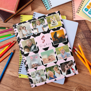 Trendy Custom Name Monogram 11 Photos Collage Notebook