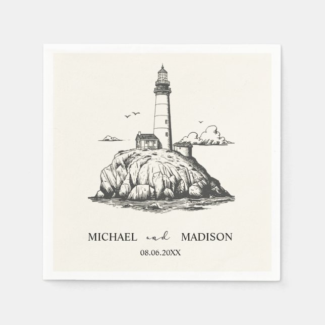 Trendy Custom Nautical Seaside Lighthouse Wedding  Napkins (Front)