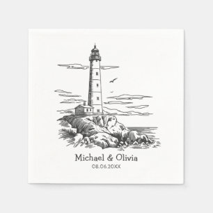 Trendy Custom Nautical Seaside Lighthouse Wedding  Napkins