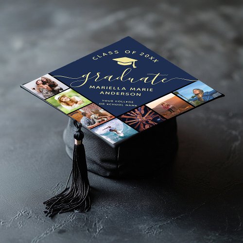 Trendy Custom Photo Collage Cute Script Blue 