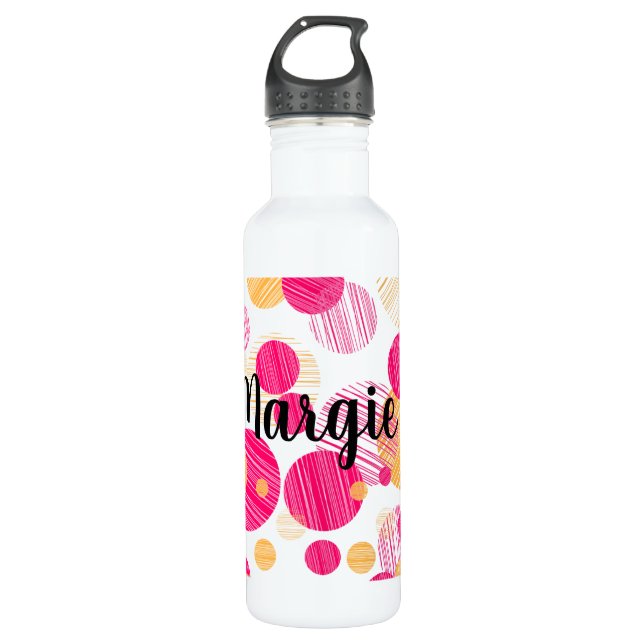 Trendy Custom Pink Polka-Dot Pattern Stainless Steel Water Bottle (Front)