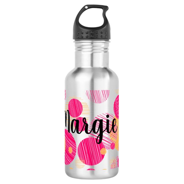 Trendy Custom Pink Polka-Dot Pattern Stainless Steel Water Bottle (Front)