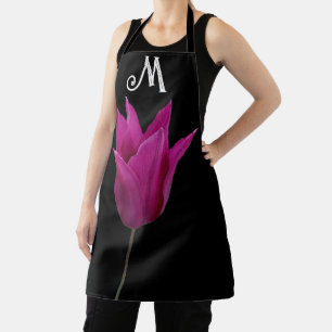 Trendy customizable M monogram purple tulip flower Apron