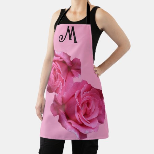 Trendy customizable M name pink rose flower floral Apron