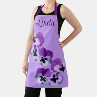 Trendy customizable name Linda purple flower boho  Apron