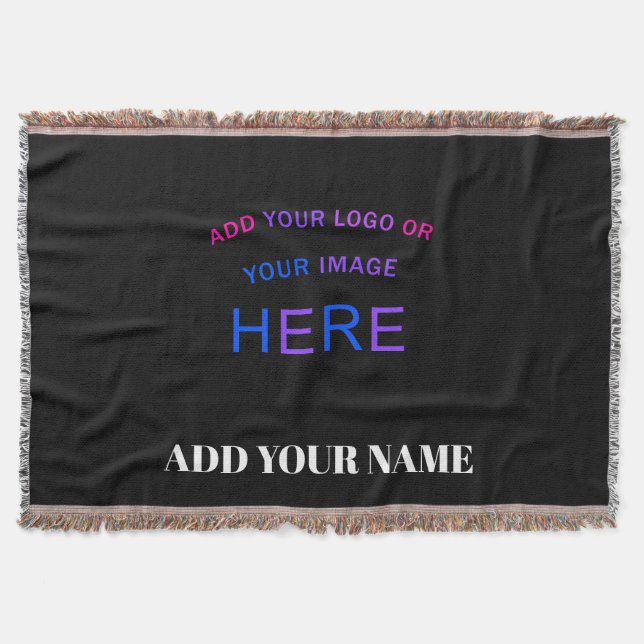 Trendy Customizable Personalised Branding Black Throw Blanket (Front)