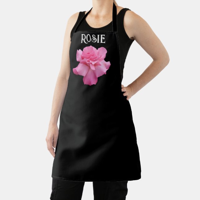 Trendy customizable Rosie name pink rose flower Apron (Insitu)