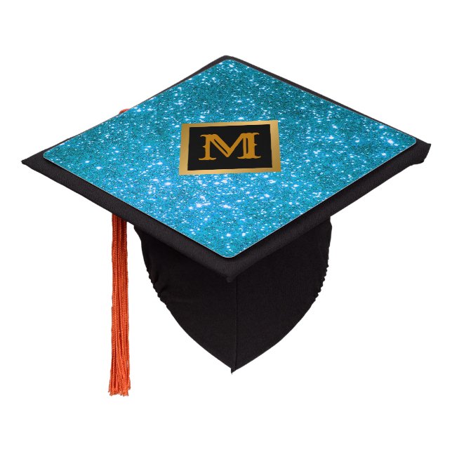 Trendy Customize Blue Glitter Graduation Cap Topper (Angled)
