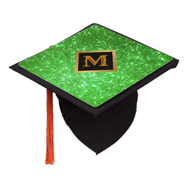 Trendy Customize Green Glitter Graduation Cap Topp (Angled)