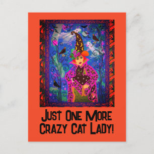 Trendy Customized Crazy Cat Lady Witch Halloween Postcard