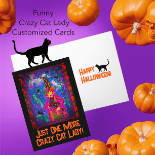 Trendy Customized Crazy Cat Lady Witch Halloween  Postcard