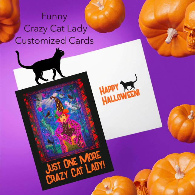 Trendy Customized Crazy Cat Lady Witch Halloween  Postcard (Halloween fun with Crazy Cat Ladiies!)