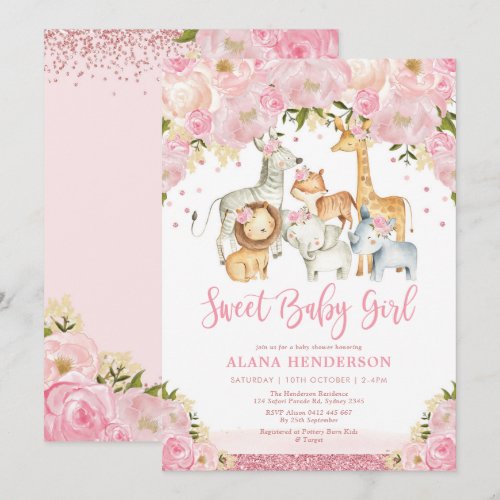 Trendy Cute Baby Girl Safari Jungle Animals Shower