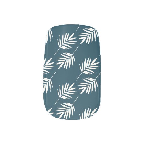Trendy Cute Blue Palm Leaves SIlhouettes Minx Nail Art